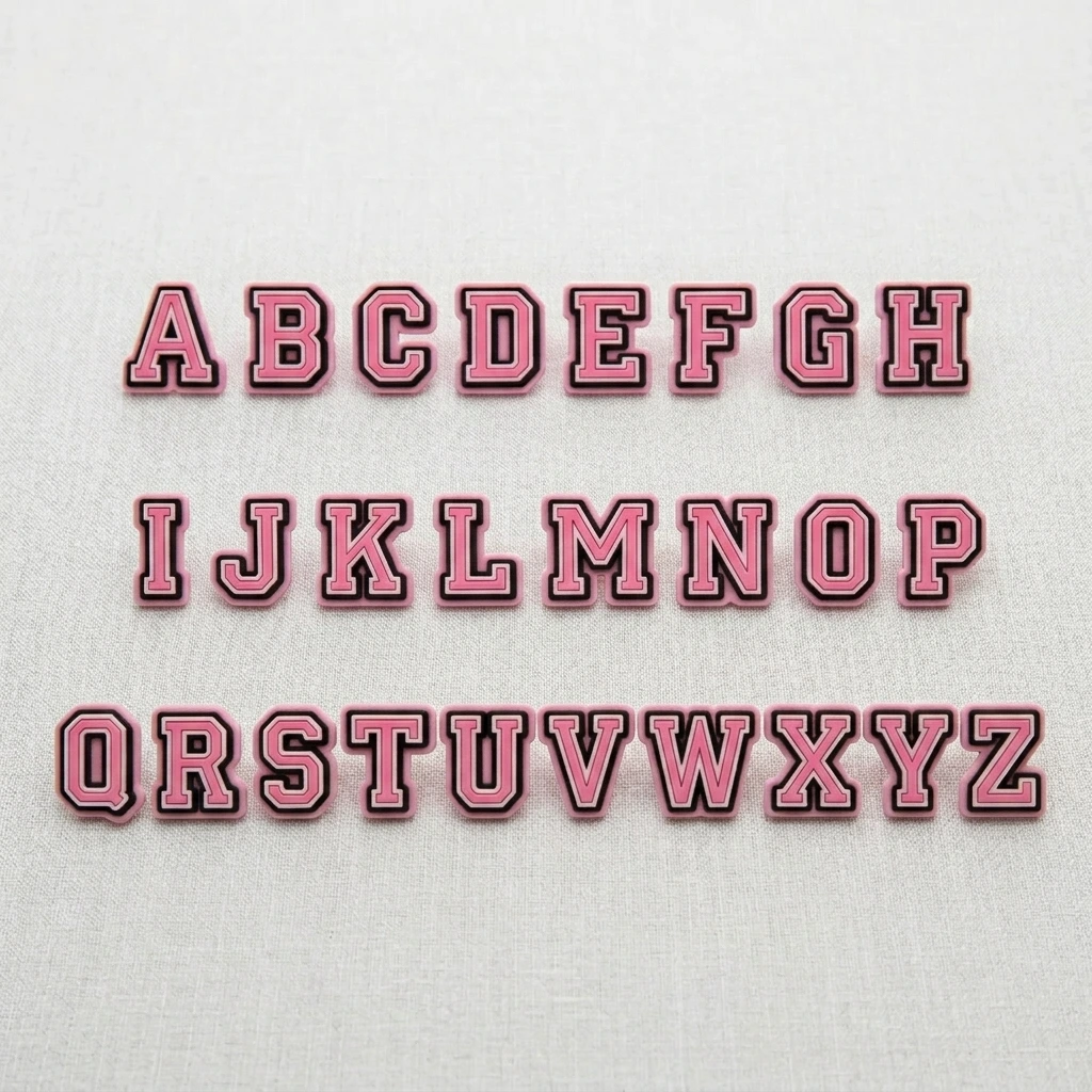 Pins lettres rose personnalisables pour sandales ACrocs — alphabet A à Z